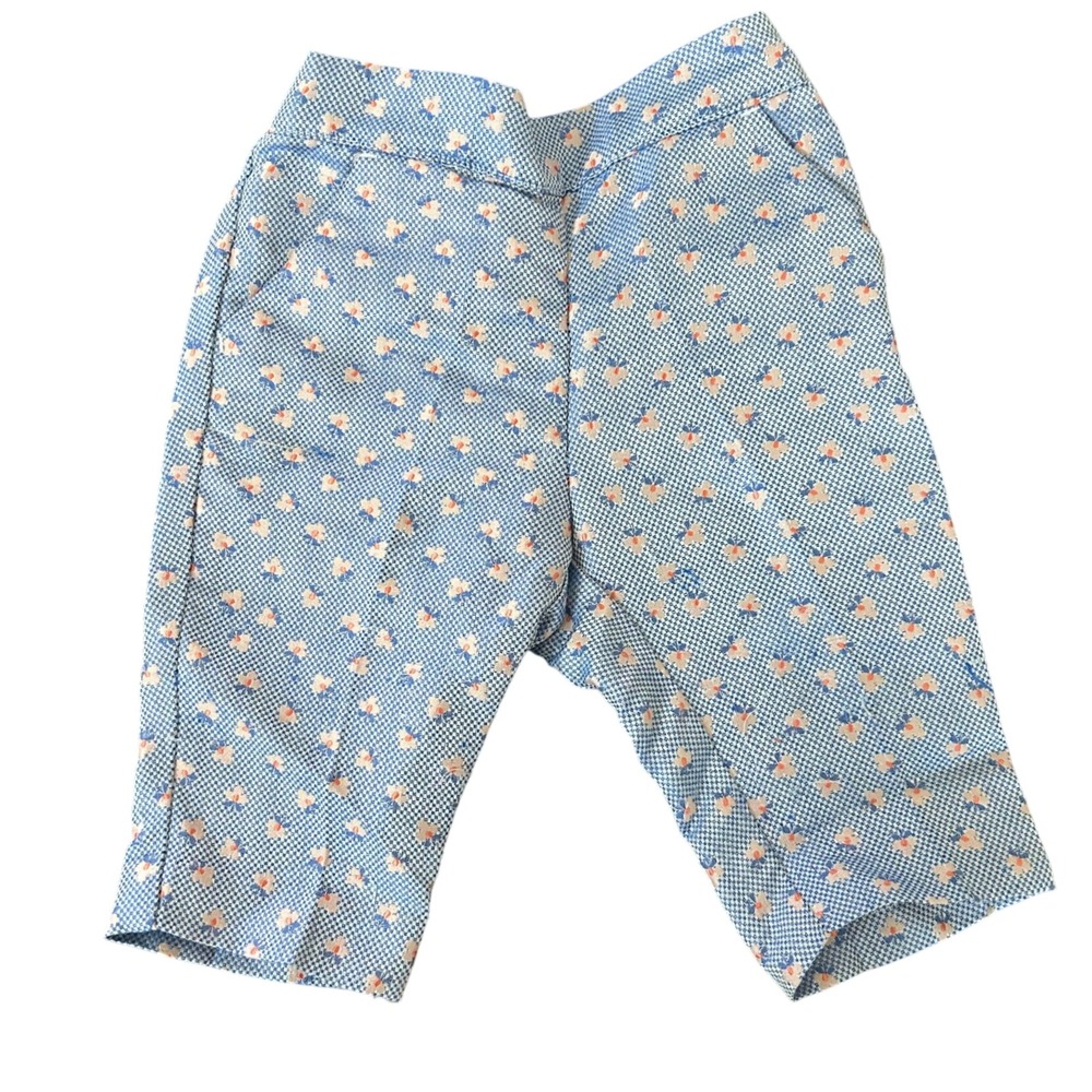 Vintage Baby Pants Blue Gingham Orange Floral Print Trousers Retro Kids Bottoms
